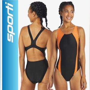 Women's Black and Orange One-Piece Swimsuit